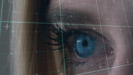 animación del procesamiento de datos sobre el ojo de una mujer caucásica