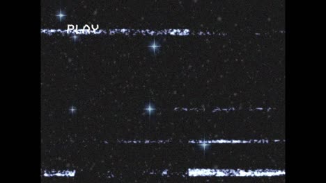 animation of playback interface screen with interference over stars moving on black background