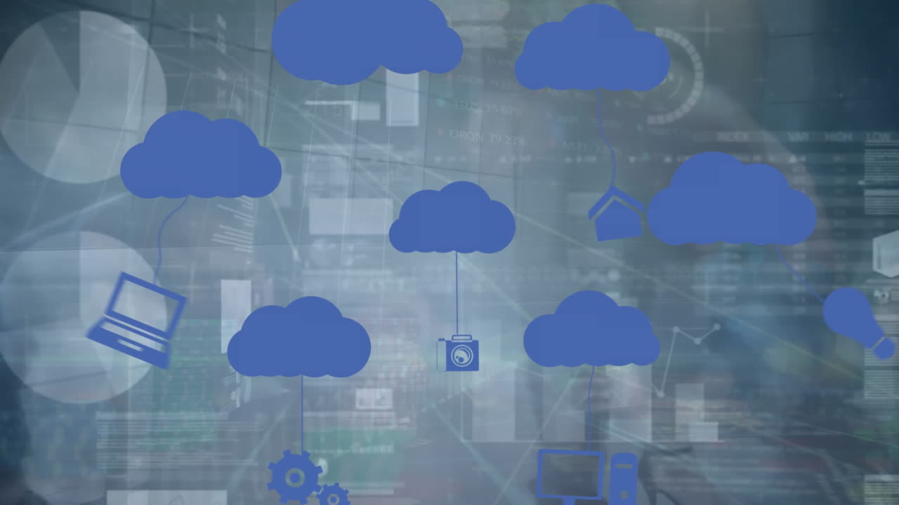 기술 아이콘으로 형성된 지구로 금융 데이터 처리의 애니메이션