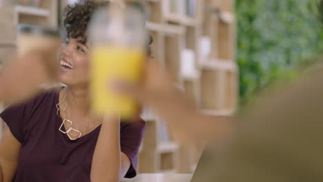 happy business woman celebrating successful corporate victory dancing high five colleagues in boardroom meeting close up