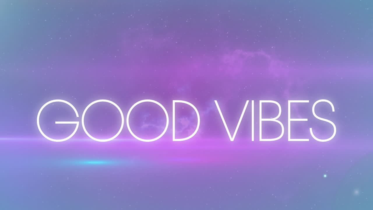 Animation of good vibes text over space on black background
