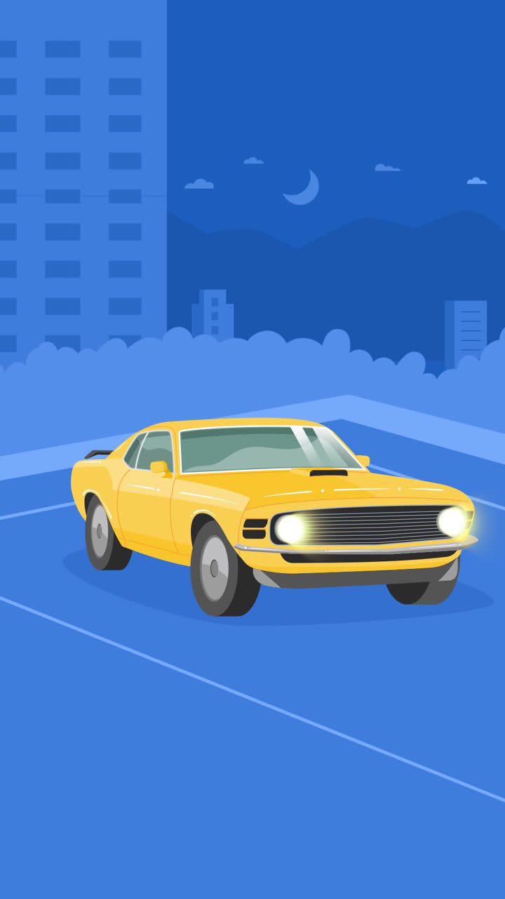 желтая классическая машина в городе ночью