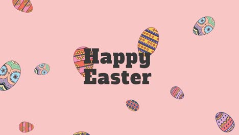 Animation-of-happy-easter-over-easgter-eggs-falling-on-pale-pink-background