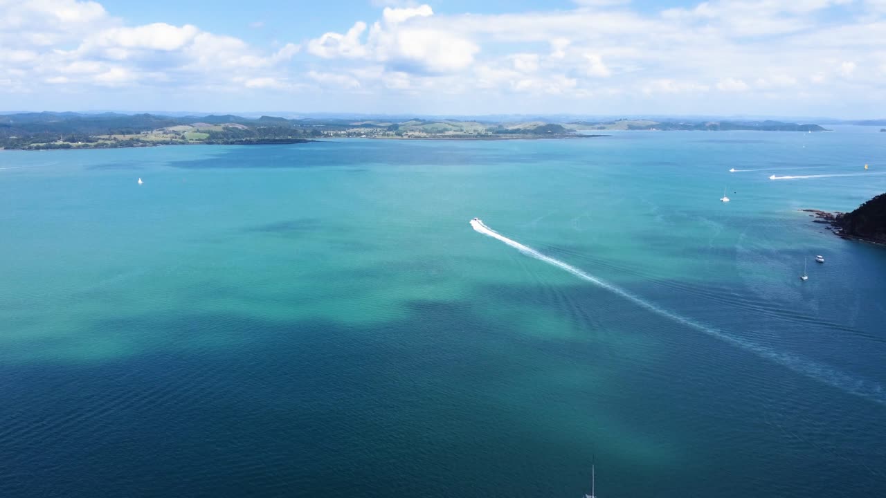 AERIAL Fly-by over Stunning Waters of Bay of Islands in New Zealand