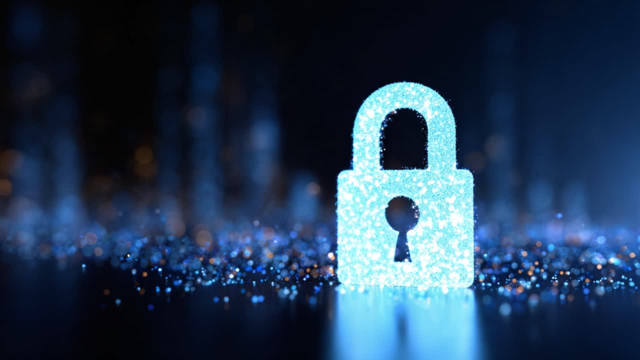 A Stunning Visual Representation of a Secure Lock Symbolizing Digital Protection and Privacy with Sparkling Light Effects on a Dark Background