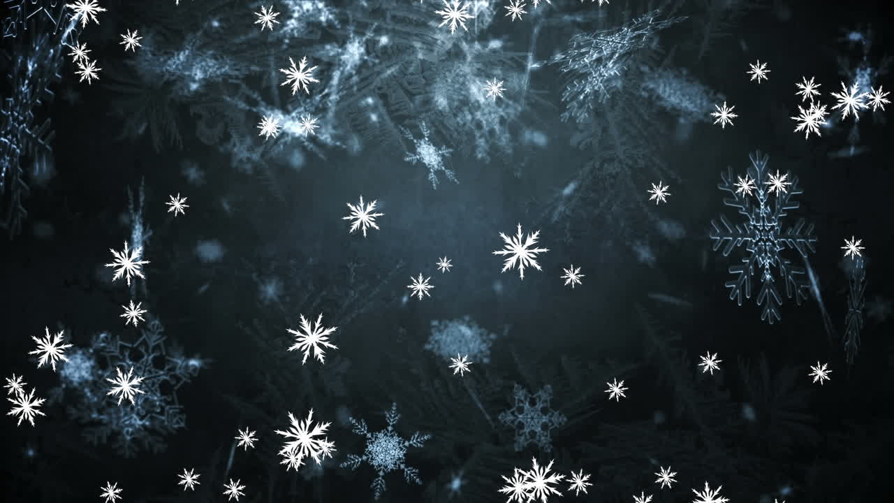 Animation of snow falling over blue background