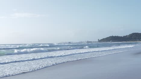 White-Ocean-Waves-Washing-Up-On-The-Empty-Beach---Palm-Beach---Coronavirus---Gold-Coast,-Queensland,-Australia