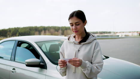 mujer con permiso de conducir