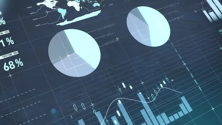 Animation af behandling af finansielle data over blå baggrund