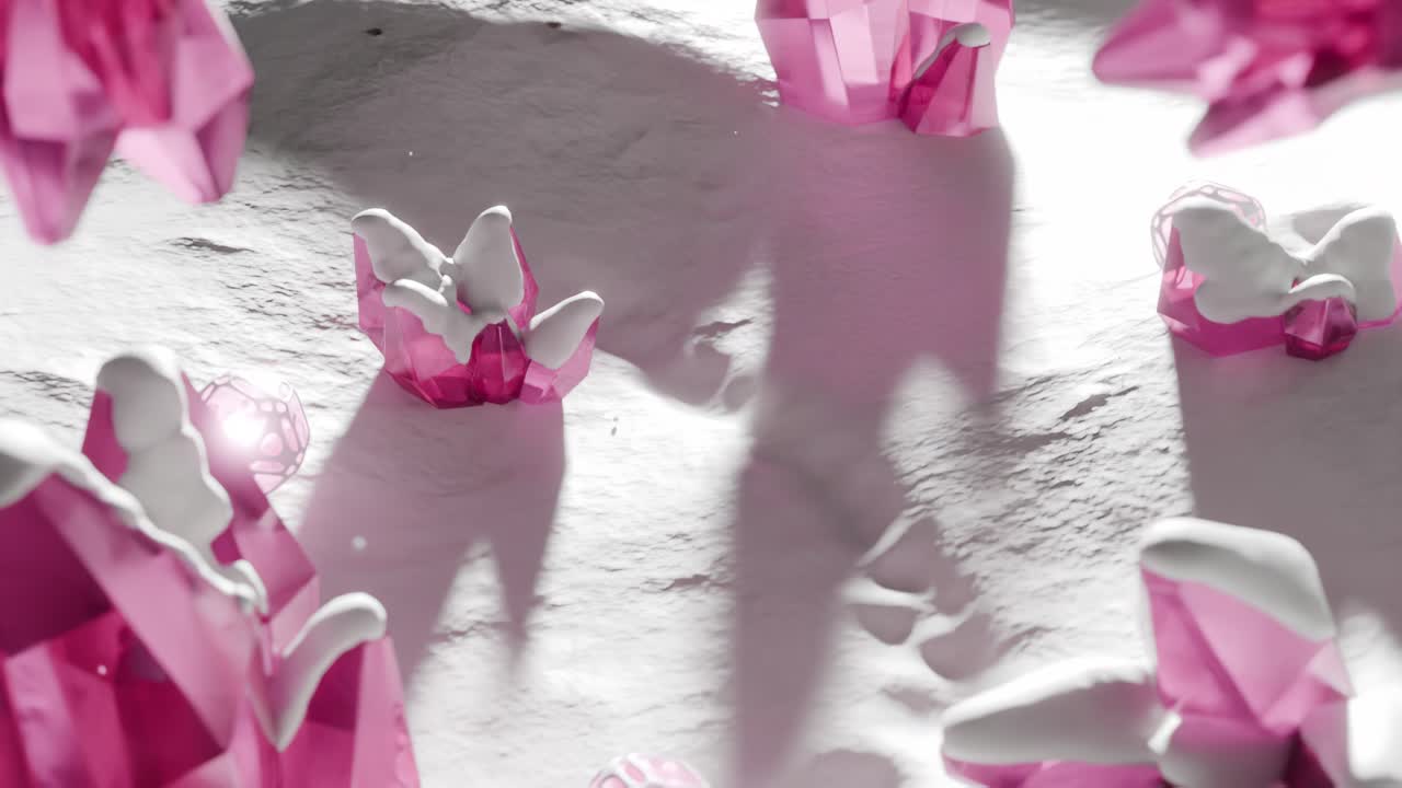 Pink Crystals on Snowy Ground