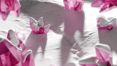 pink crystals on snowy ground