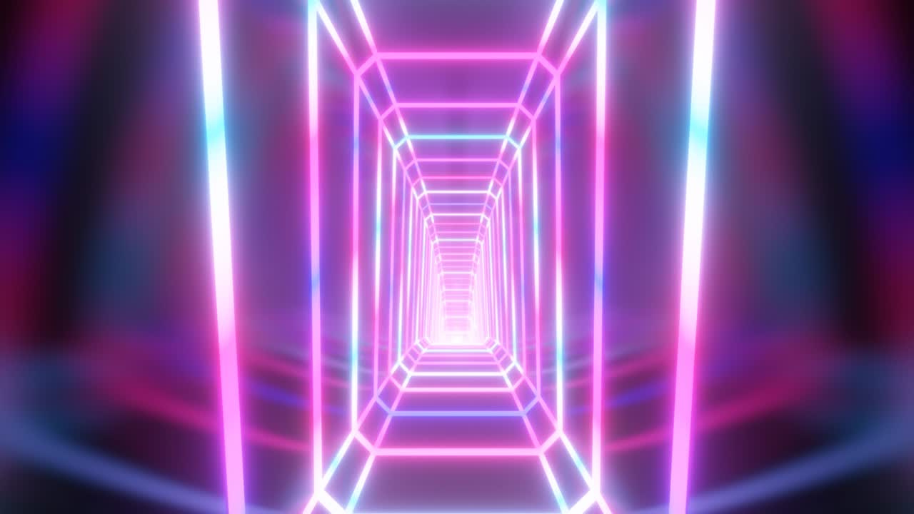 abstract retro futuristico neon laser glow tunnel corridoio 3d corridoio - 4k seamless vj loop motion animazione di sfondo