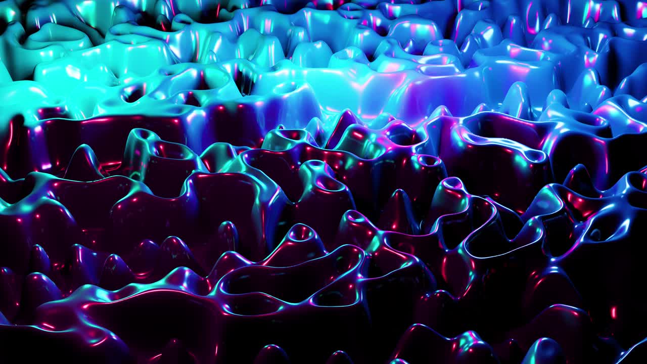 стильная 3d абстрактная анимация цветная волнистая гладкая стена. концепция многоцветной жидкой модели. циклная анимация, фиолетово-голубая волнистыя отражения поверхности макро. модная красочная жидкость. красивая градиентная текстура