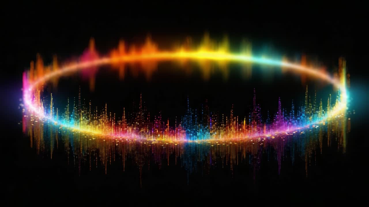 Vibrant Circular Spectrum Visualization with Colorful Audio Waveform Patterns, Depicting Dynamic Energy and Sound Frequencies in Stunning Neon Hues
