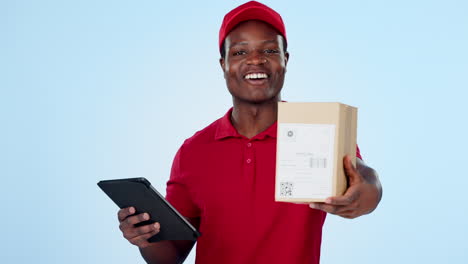 Box,-tablet-or-delivery-guy-in-studio