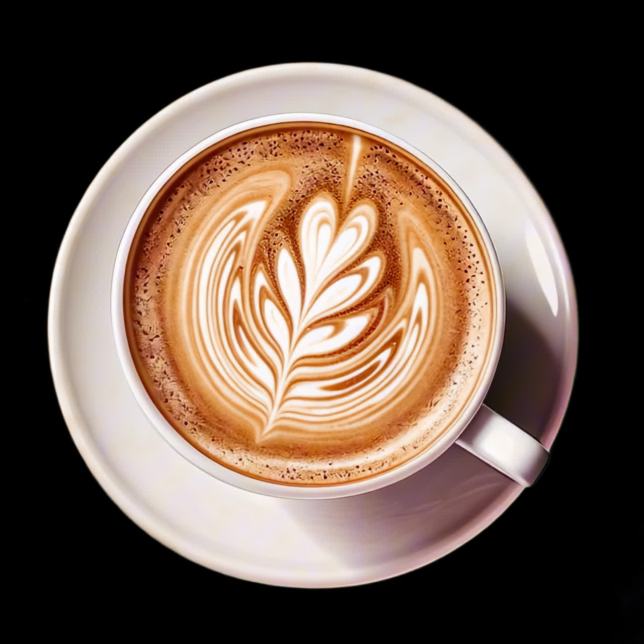 Artistic latte with intricate design animation isolated asset, transparent 4K video, alpha channel