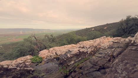 Aufschlussreiches-Filmmaterial,-Das-Die-Sich-Entwickelnde-Naturlandschaft-Aus-Dem-Inneren-Eines-Steinhöhleneingangs-Bei-Tageslicht-Zeigt