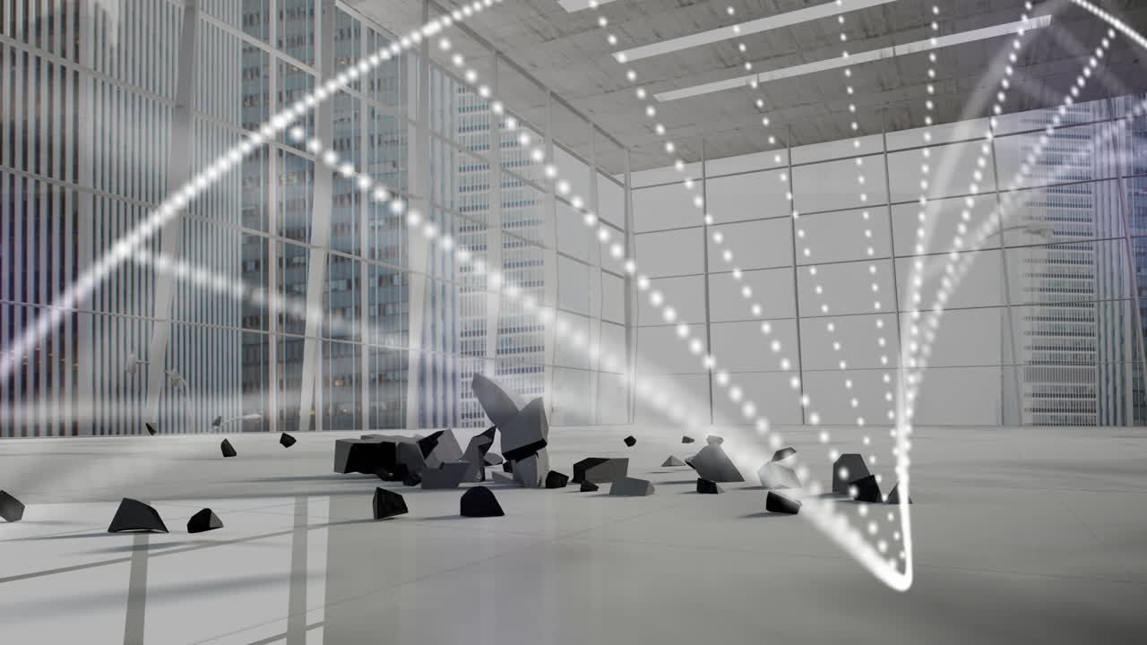 유로 기호 위에서 회전하는 dna 구조의 애니메이션이 사무실에서 떨어지고 부서집니다.