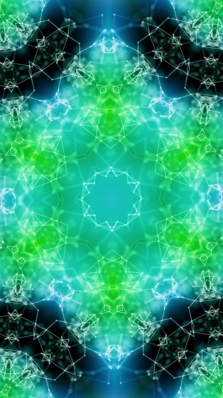 el caleidoscopio de neón verde de bucle vj. video en bucle vertical