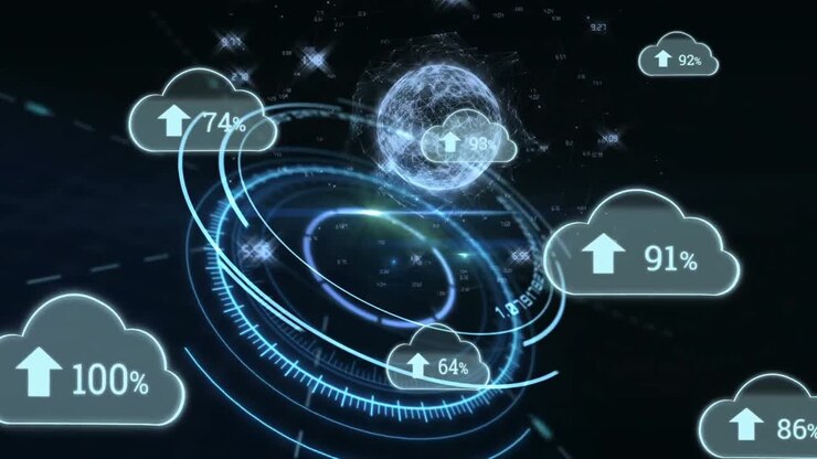 Upload progress clouds and futuristic circles