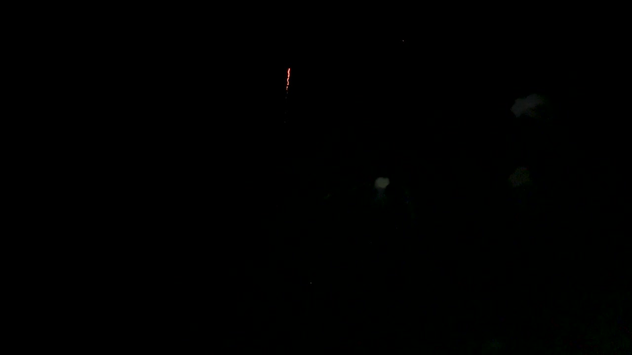 어두운 밤하늘을 배경으로 밝은 황금색 불꽃놀이가 터지고 있어요