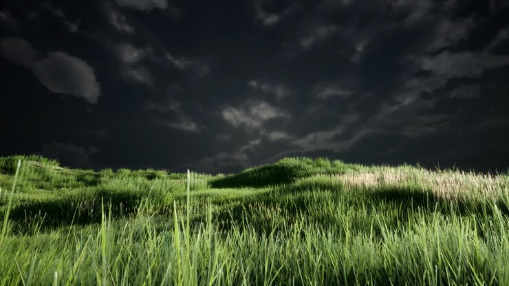 Storm clouds above meadow with green grass