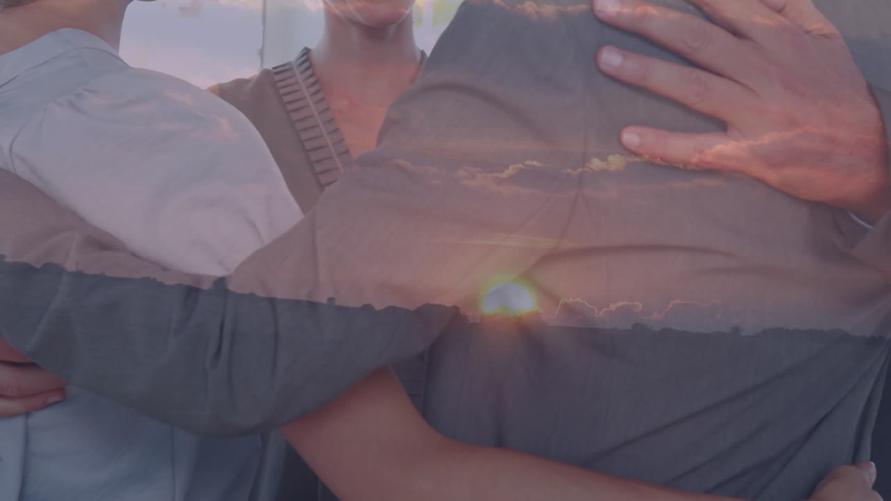 다양한 사업가들이 풍경에 대해 포옹하는 애니메이션