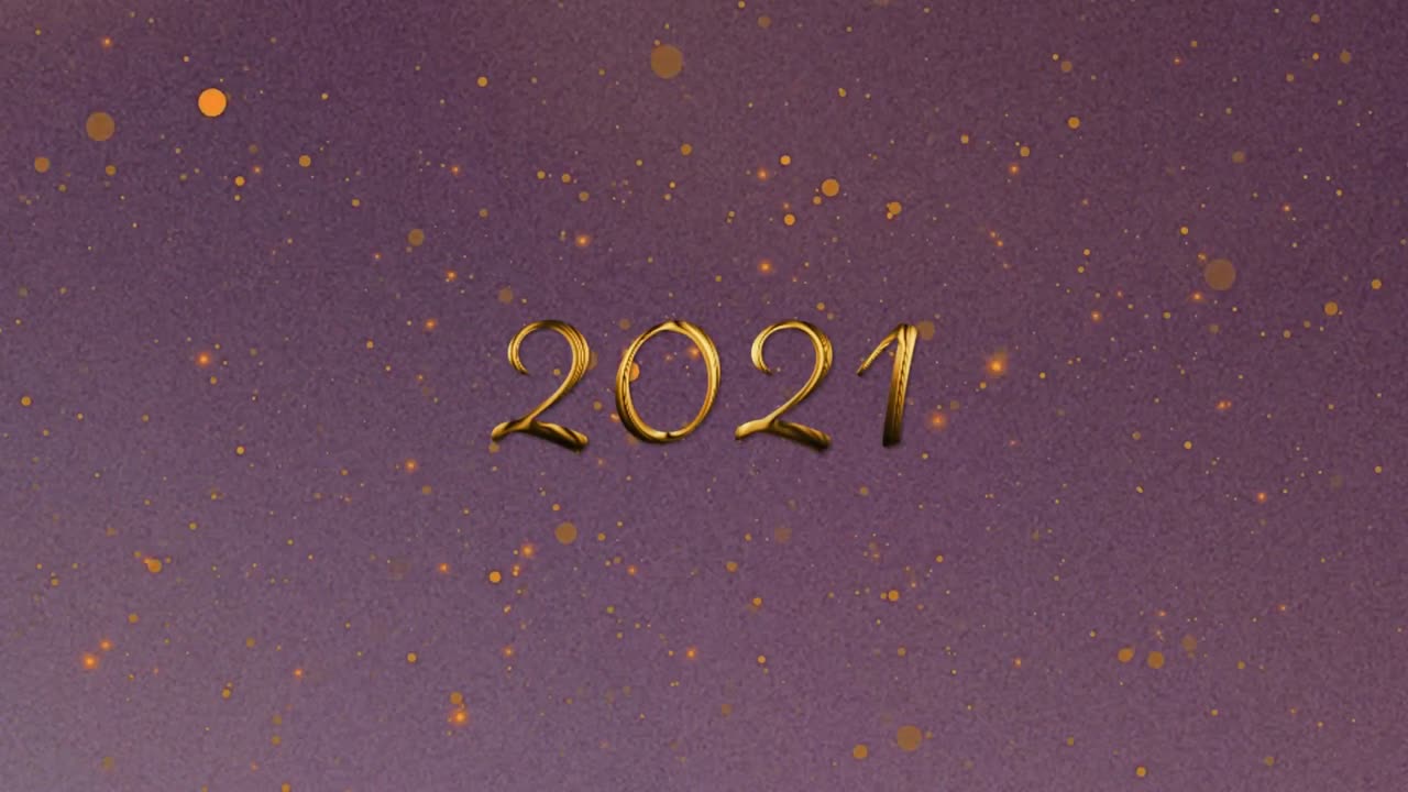 animación del texto de 2021 sobre luces brillantes sobre un fondo oscuro