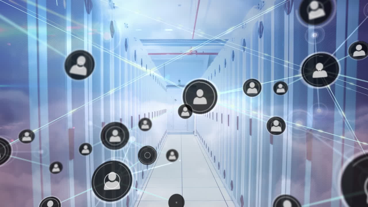 컴퓨터 서버를 통해 아이콘으로 연결 네트워크의 애니메이션