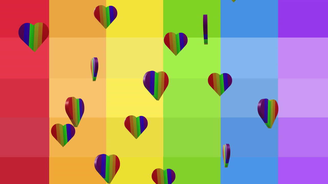 animación de corazones de arco iris sobre el fondo del arco iris