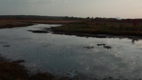 The-Peaceful-Environment-In-Eastern-Townships-Quebec-Canada-With-Serene-Wetlands-During-Autumn---Wide-Shot