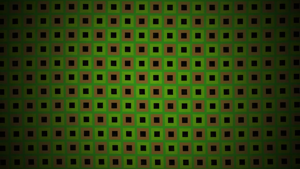 Abstract Geometric Pattern with Pulsing Green and Brown Squares