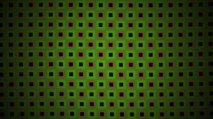 Abstract Geometric Pattern with Pulsing Green and Brown Squares