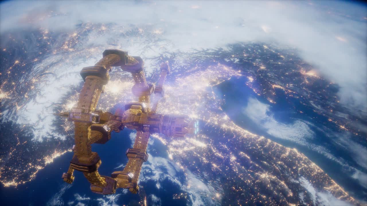 space ship over the earth seen from space.