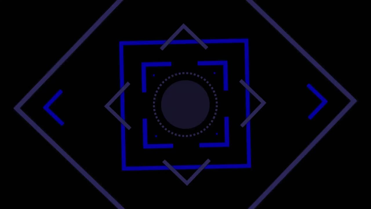 animación de las esquinas giratorias de la esfera cuadrada azul y gris en la interfaz negra,