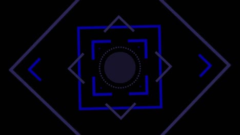animación de las esquinas giratorias de la esfera cuadrada azul y gris en la interfaz negra,