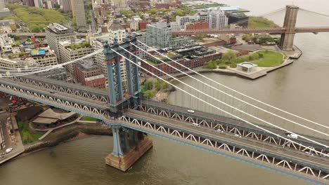 an aerial view over the east river on a cloudy day