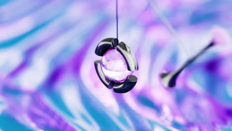 3d rendering loop of hanging objects swinging through ring over purple background