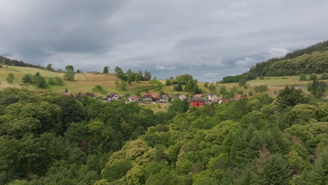 aerial footage of small german town with diverse architecture