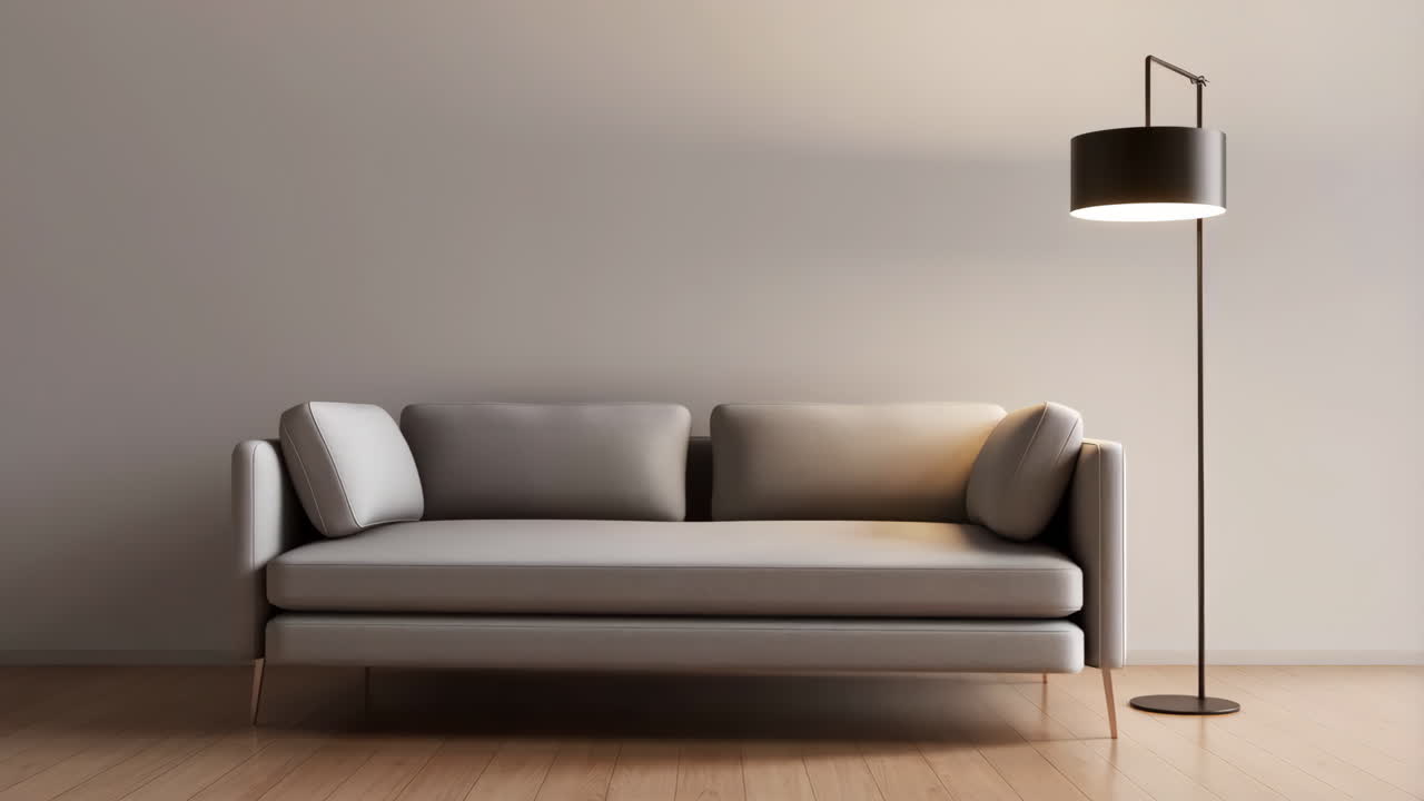 Modern Sofa and Floor Lamp in a Minimalist Interior