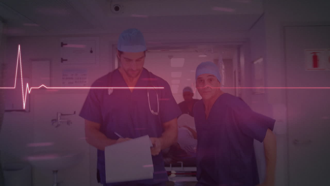 Animazione di linea vitale su due medici caucasici