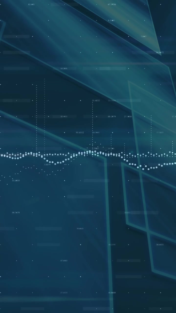 Animation of statistics and data processing on black background