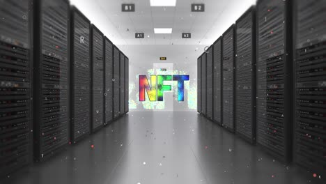 el símbolo de arte criptográfico nft en el centro de datos futurista.