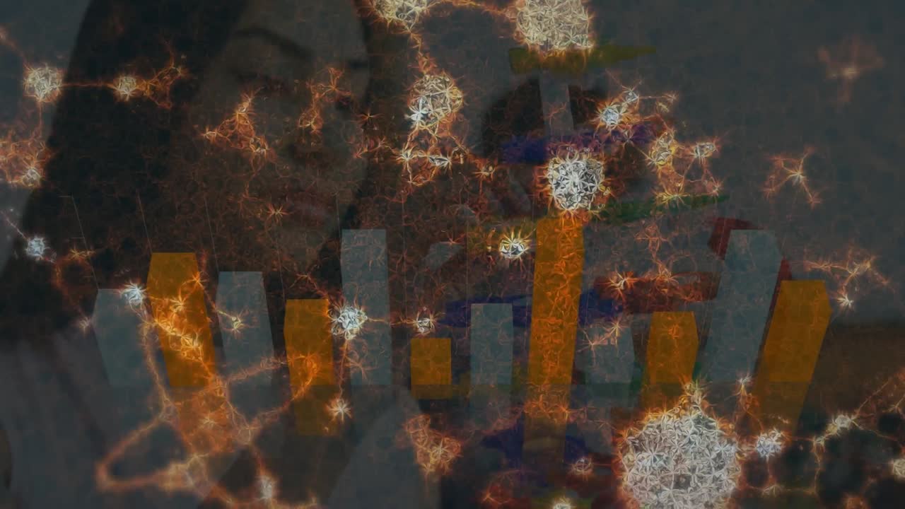 animación de estructuras moleculares y gráficos sobre una científica biracial que trabaja en el laboratorio