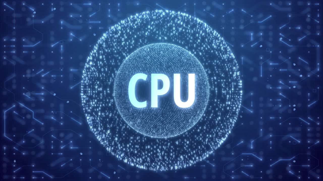CPU Concept over Matrix sphere on circuitry background. random numbers in form of sphere over circuit blue background
