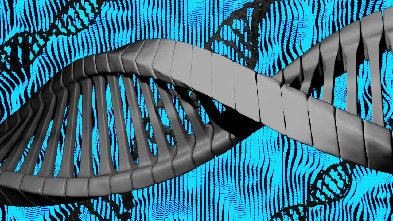 파란색과 검은색의 추상적인 배경 위에 dna 스트랜드 애니메이션