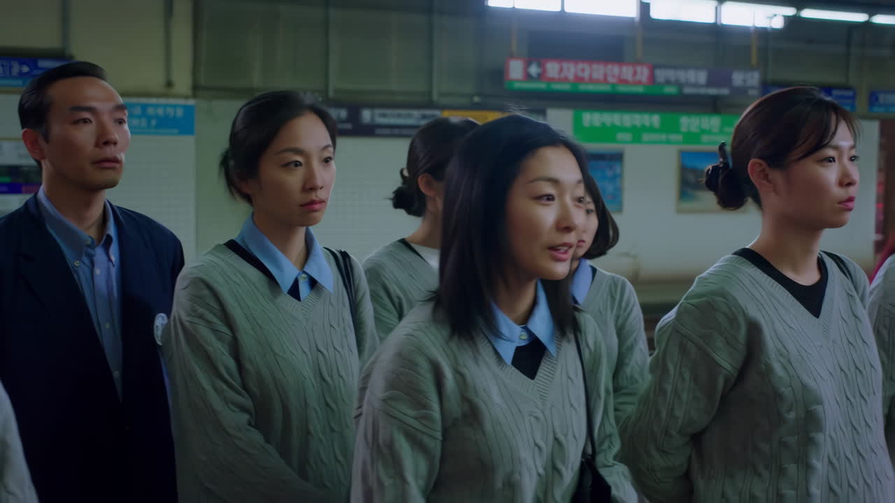 Group of People Waiting on a Subway Platform