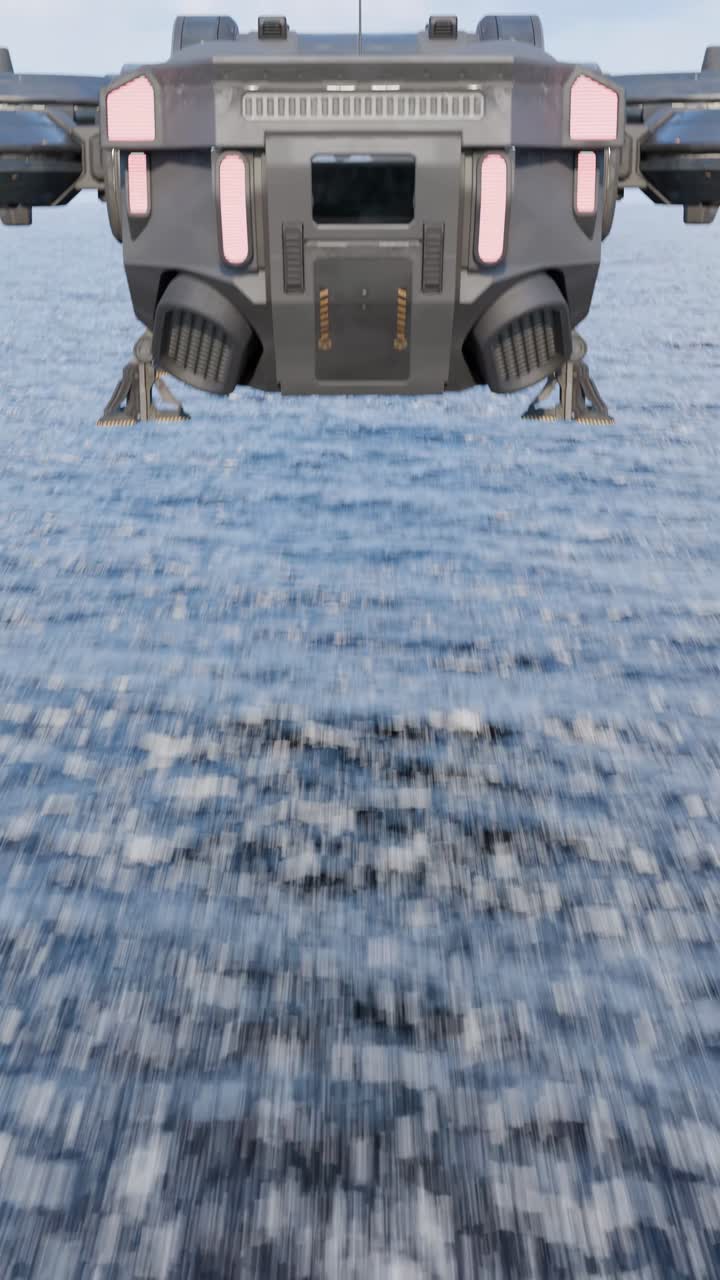 Futuristic Spaceship Over the Sea