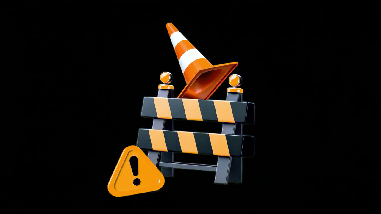Traffic warning safety construction alert animation isolated asset, transparent 4K video, alpha