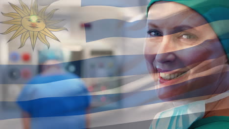 animation of flag of uruguay waving over surgeons